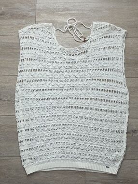 Garage White Crocheted Tie-Back Sleeveless Top